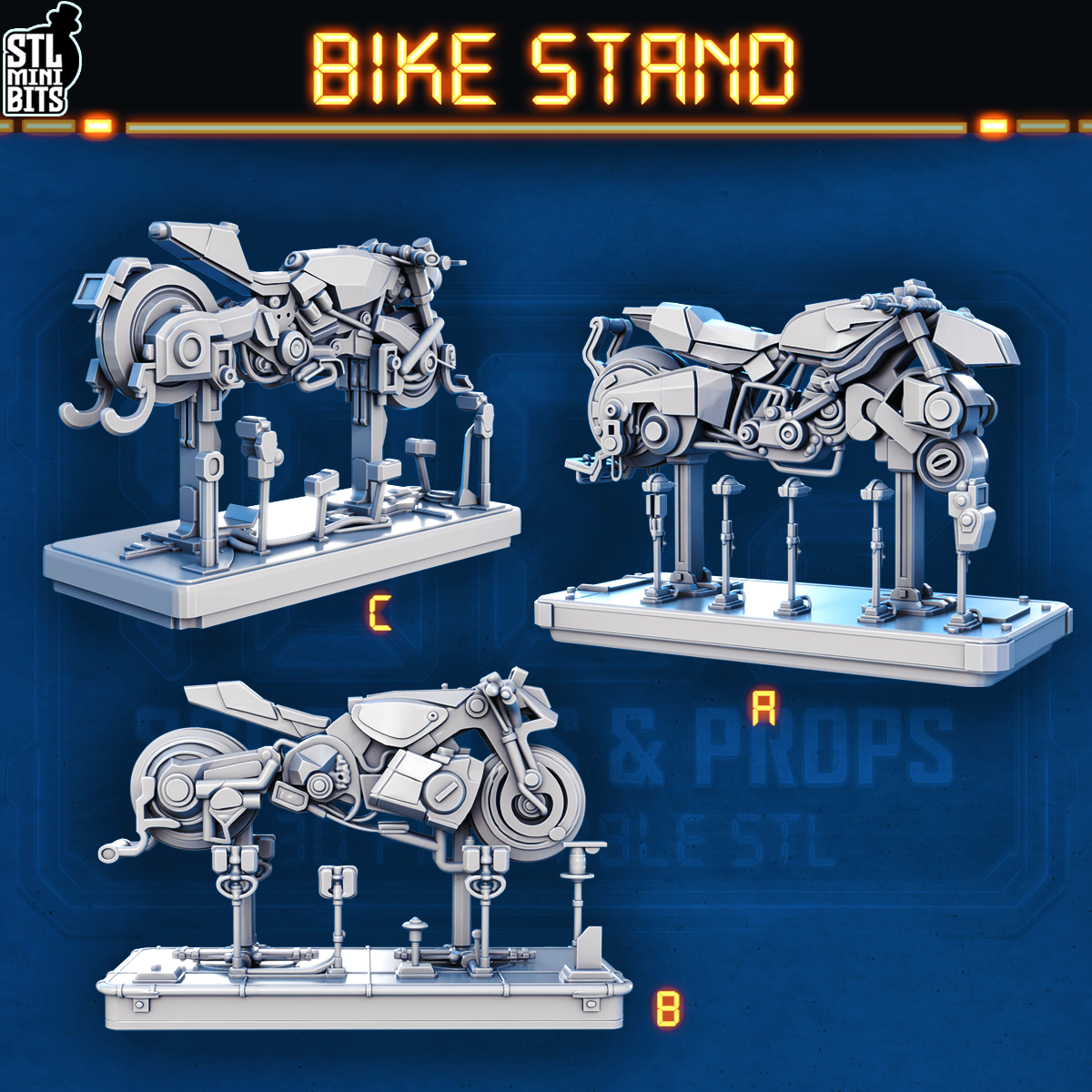1002 SCI-FI Bits&Props - Bike Stands STL Digital