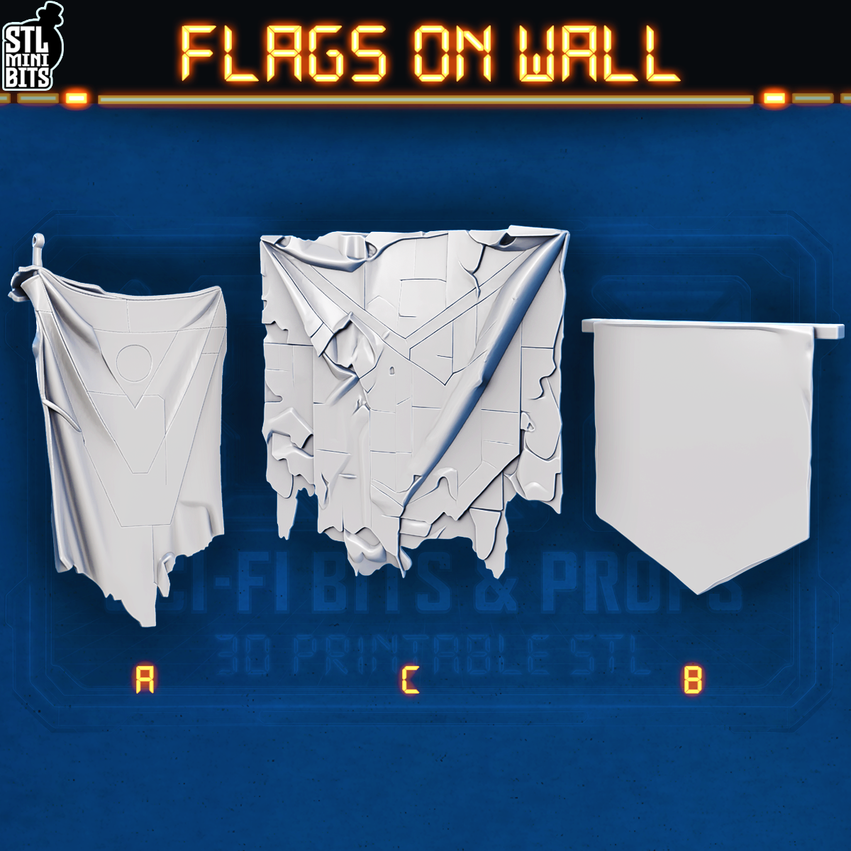 1002 SCI-FI Bits&Props - Flags on Wall STL Digital