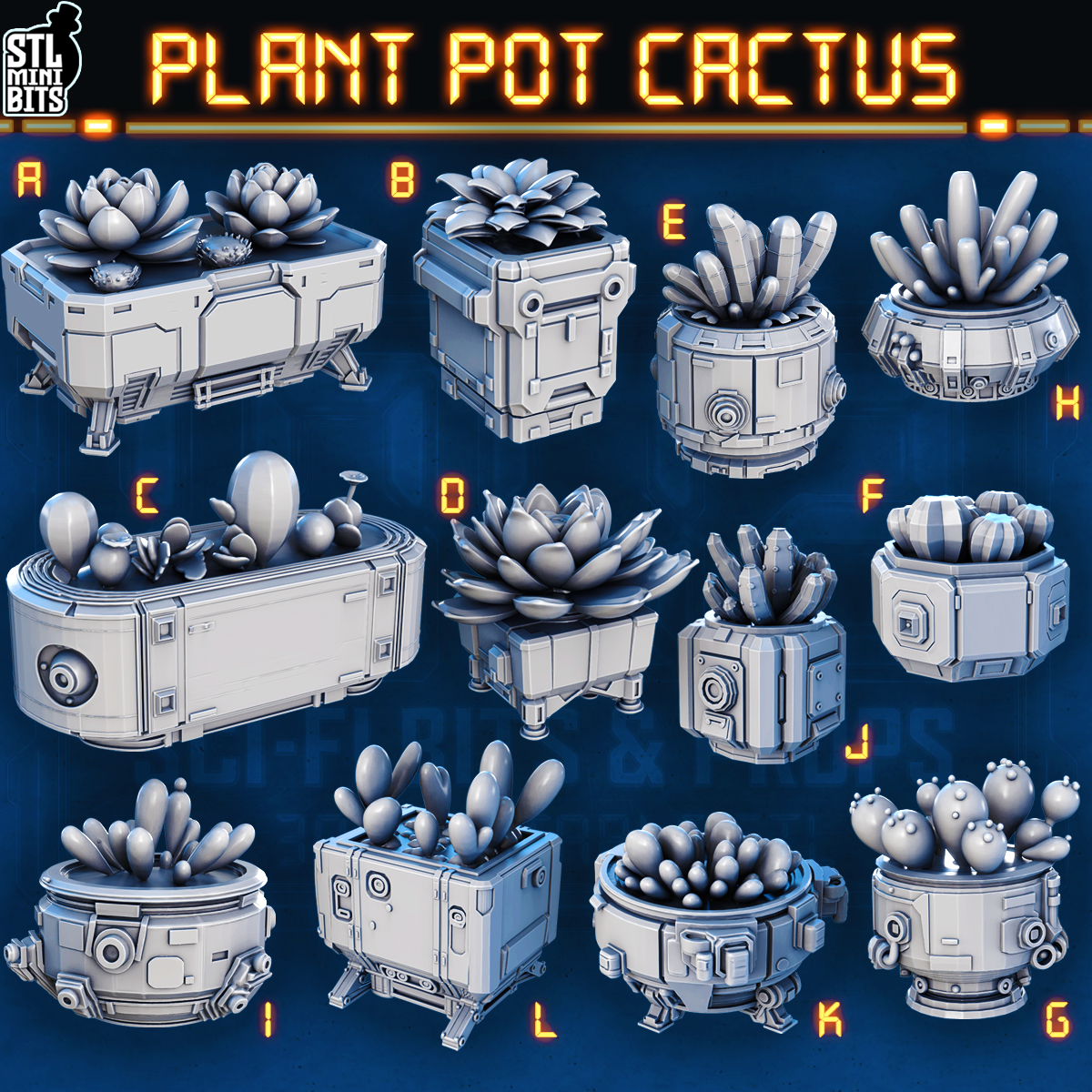 1002 SCI-FI Bits&Props – Plant Pot Cactus STL Digital