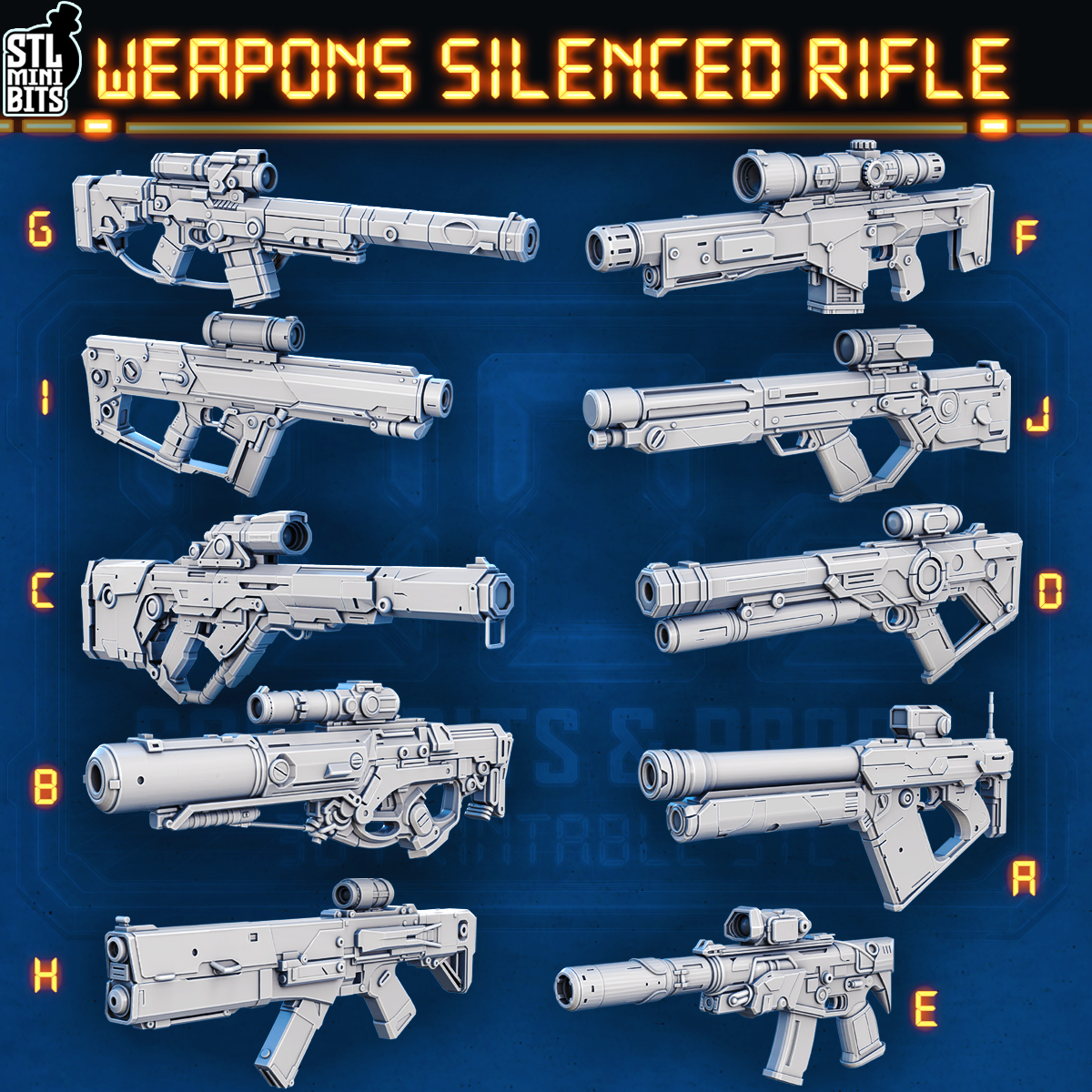 1002 SCI-FI Bits&Props – Weapons Silenced Rifle STL Digital