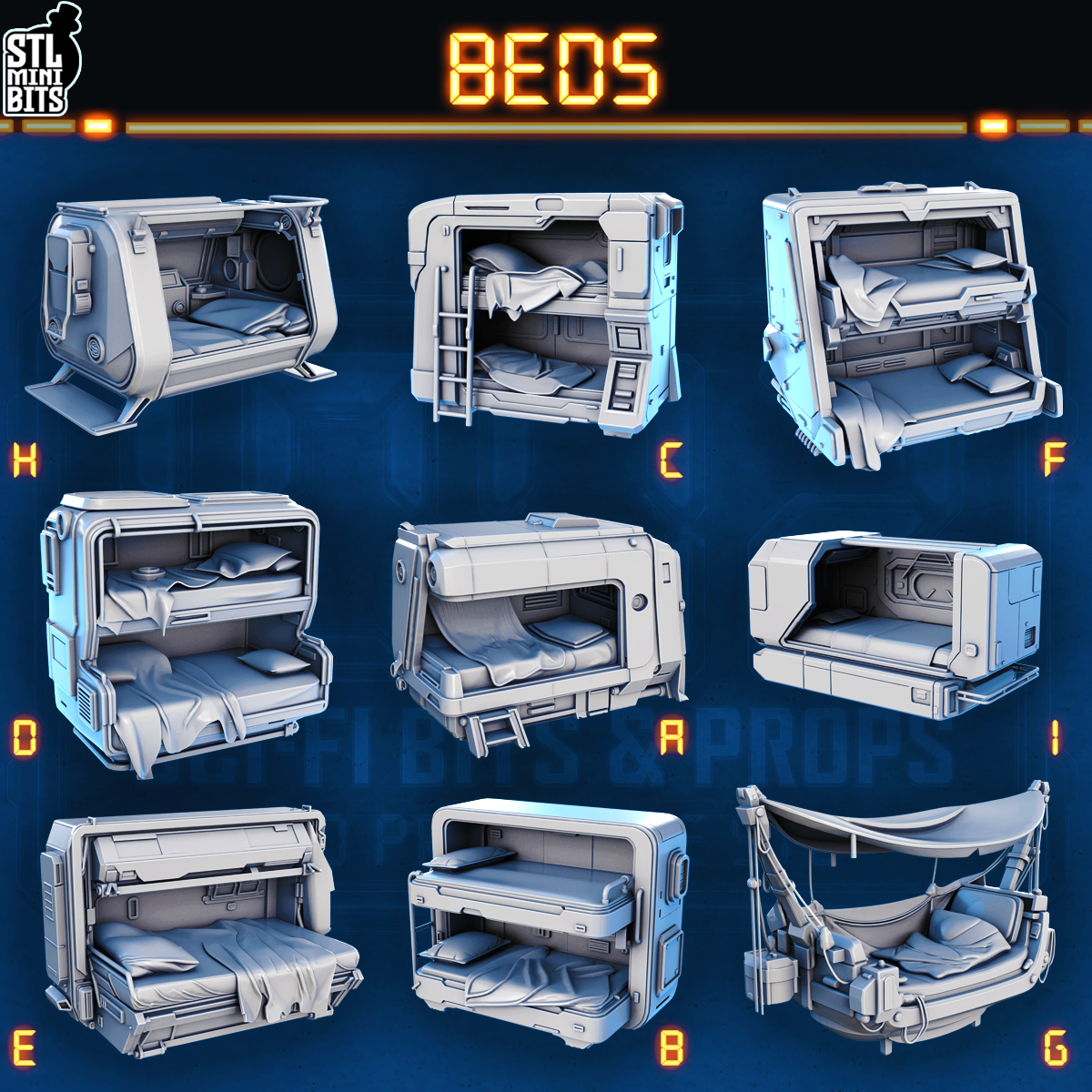 1002 SCI-FI Bits&Props - Beds STL Digital