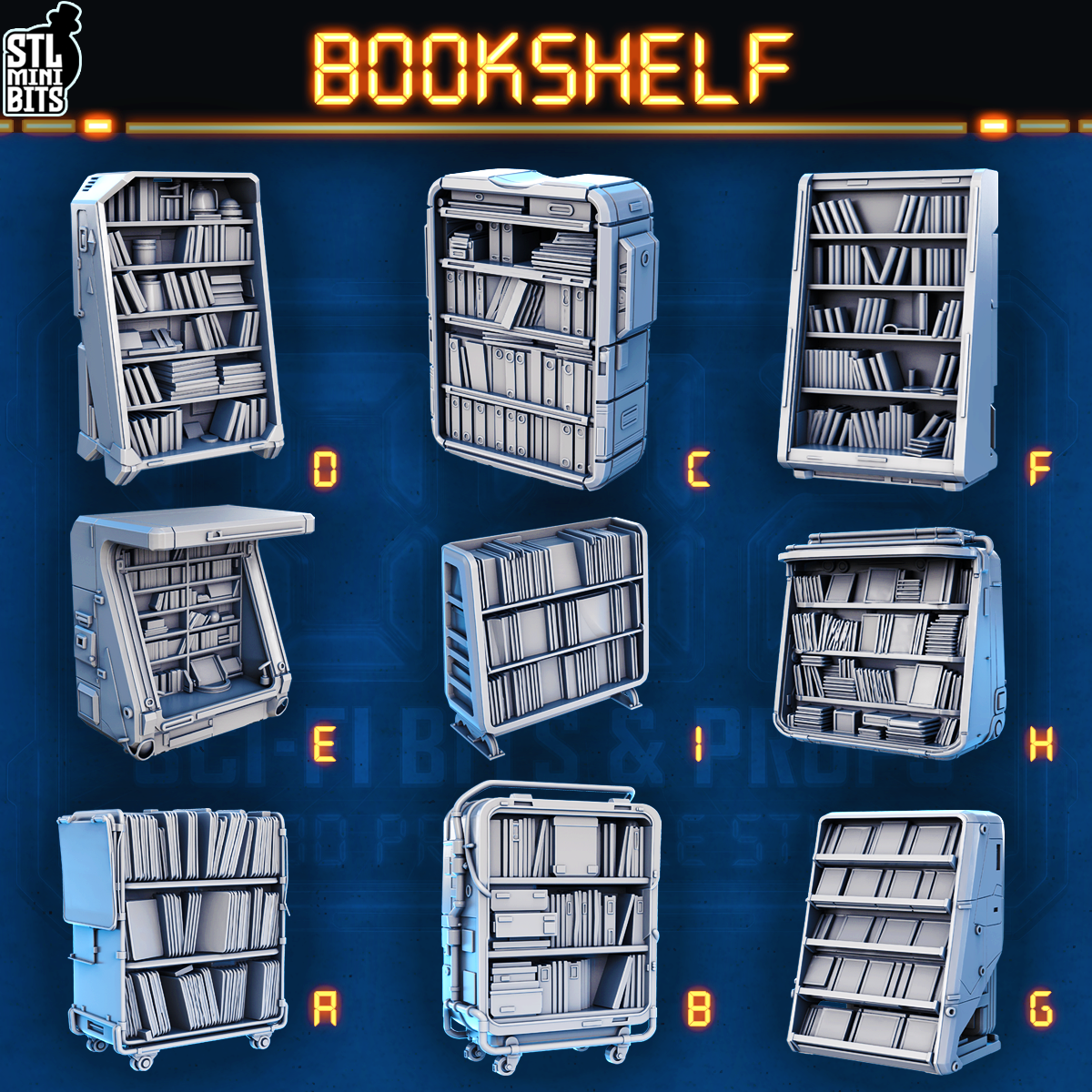 1002 SCI-FI Bits&Props - Bookshelves STL Digital