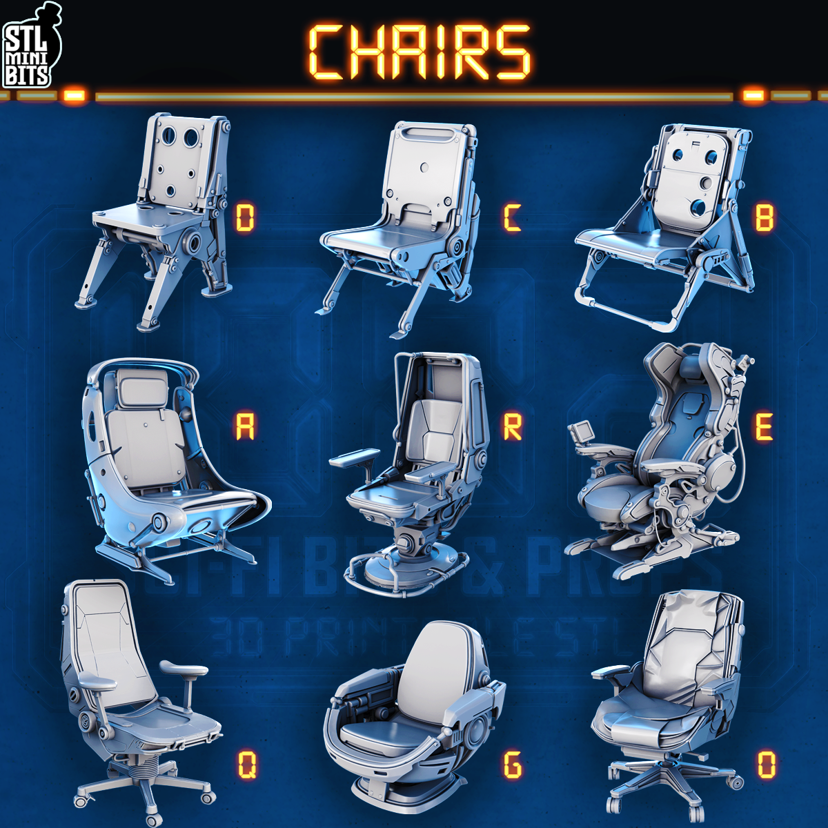 1002 SCI-FI Bits&Props - Chairs STL Digital