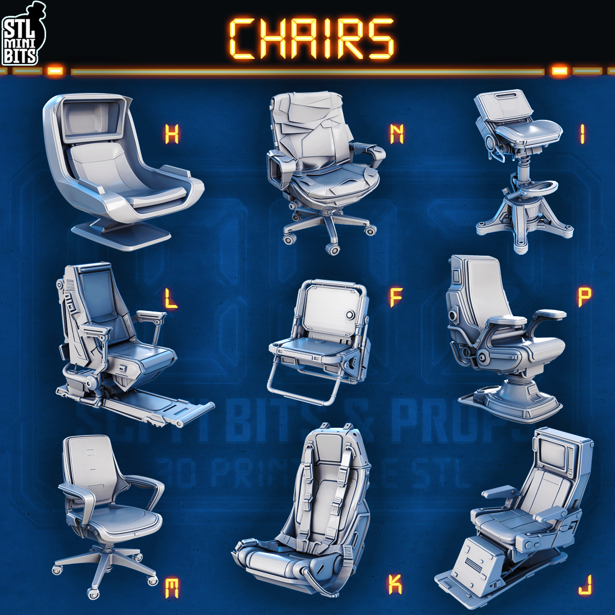 1002 SCI-FI Bits&Props - Chairs STL Digital