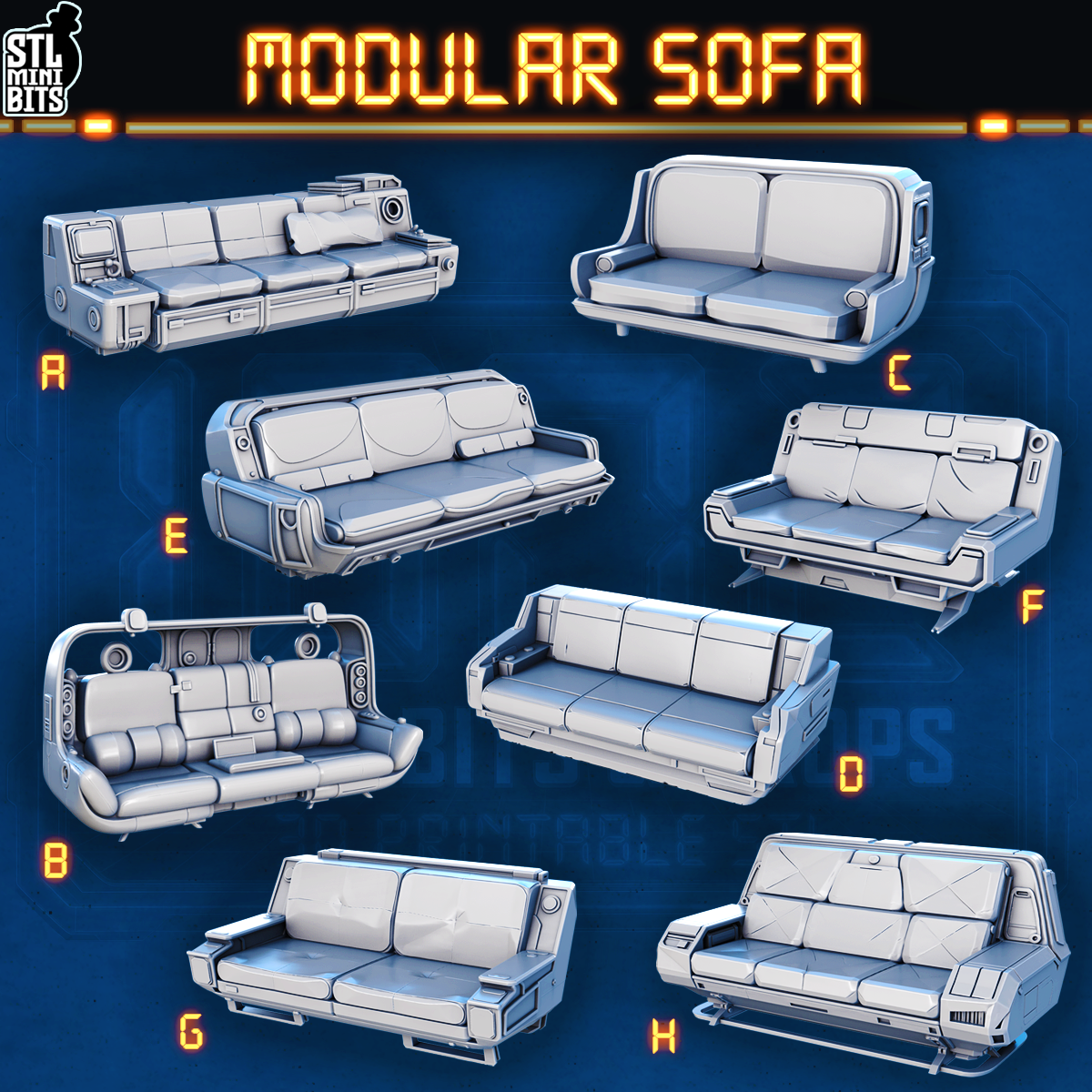 1002 SCI-FI Bits&Props – Modular Sofa STL Digital