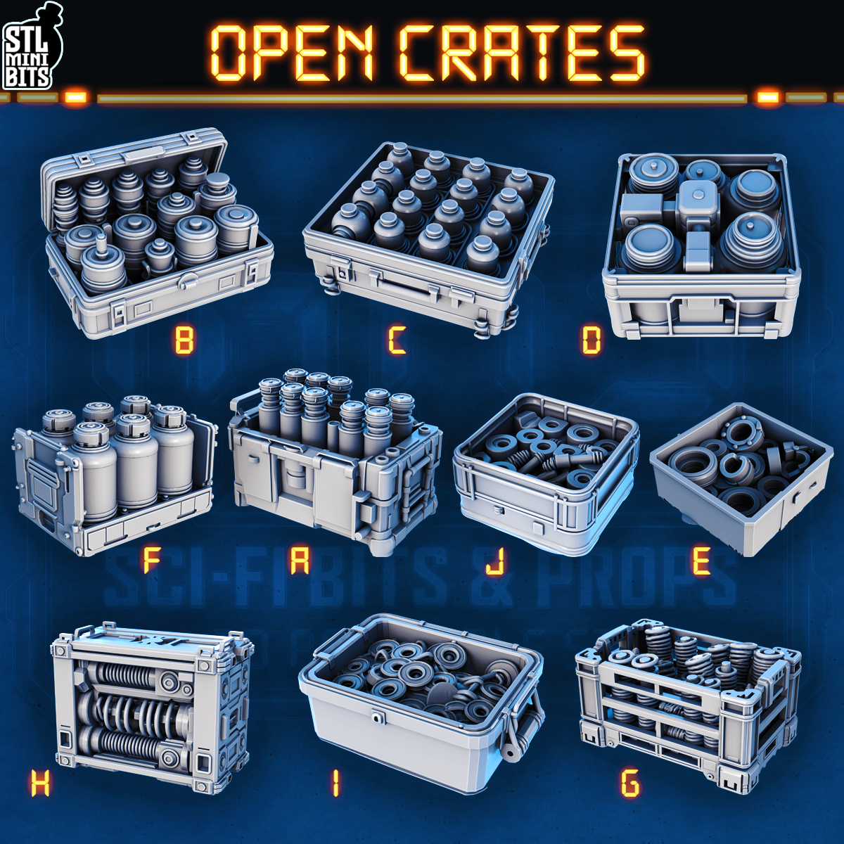 1002 SCI-FI Bits&Props – Open Crates STL Digital