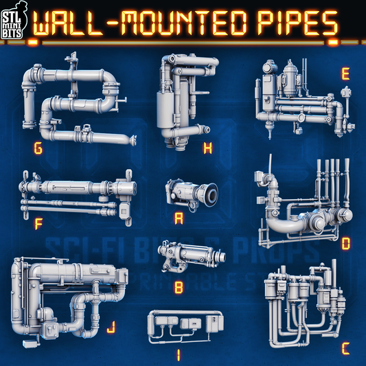1002 SCI-FI Bits&Props – Wall Mounted Pipes STL Digital