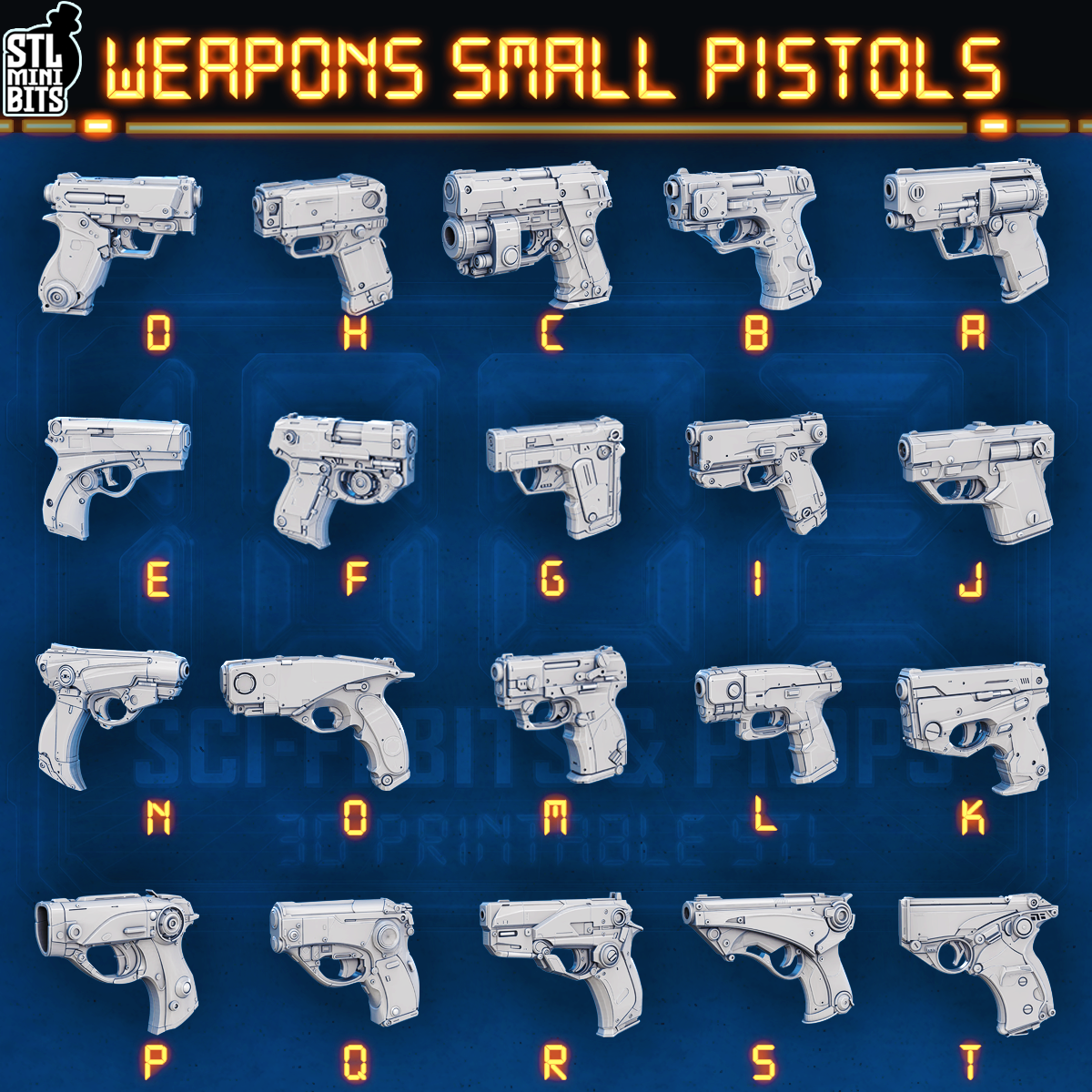 1002 SCI-FI Bits&Props – Weapons Small Pistols STL Digital